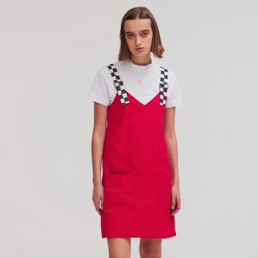 Lazy Oaf Checkered Buckle-Strap Pinafore Dress Re… - image 2